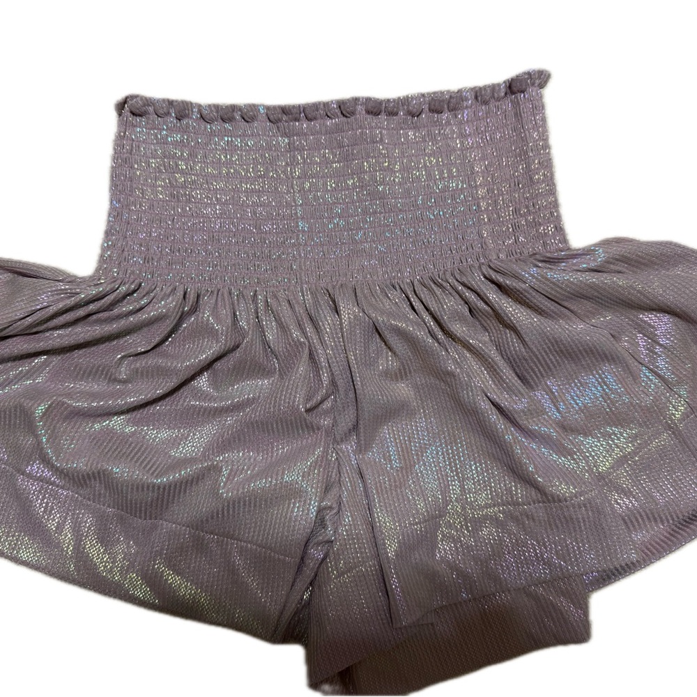 Queen of Sparkles QOS Mauve Ribbed Metallic Swing Short NWOT size M - Picture 2 of 2
